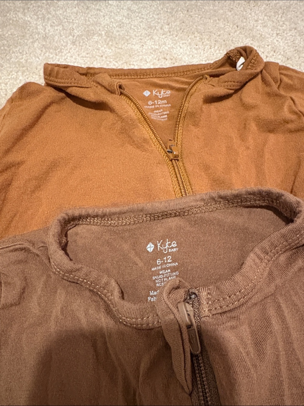 Kyte BABY Brown Zip-Front Romper Duo in Warm Caramel & Chocolate